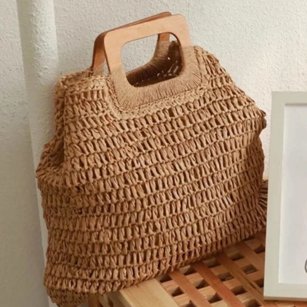 Boho straw large to handle summer bag - Picture 4 of 6
